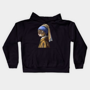 Bengal Cat with pearl earring Kids Hoodie